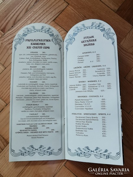 Wiener kaffehaus drink list | forum hotel budapest | retro | vintage | 29*11 cm