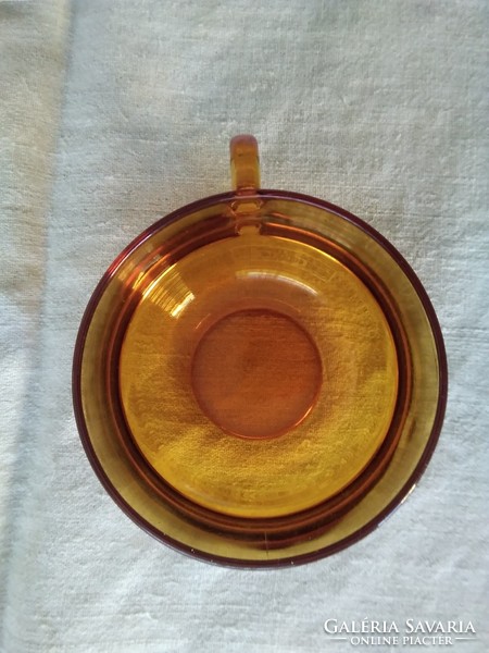 Üveg teás - borostyán színben / csésze + tányérka