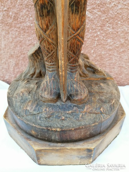 Beautifully carved old lamp with statue, 70 cm