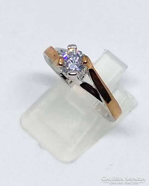 925-S fine silver filled ring with rose gold coating, 1.1 ct white topaz stone