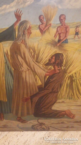 Jézus apostolokkal búzamezőn régi hatalmas olaj-vászon festmény 100x140 cm