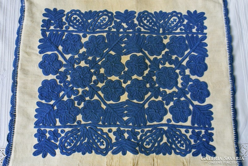 Antique ethnographic needlework embroidery Transylvanian written decorative pillow decoration 54 x 50 cm damaged!