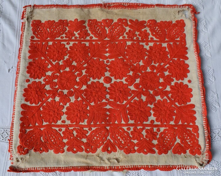 Antique ethnographic needlework embroidery Transylvanian written decorative pillow decoration 53 x 43 cm damaged!