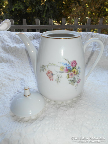 Hollóháza porcelain, flower-patterned two-person coffee jug from the 60s