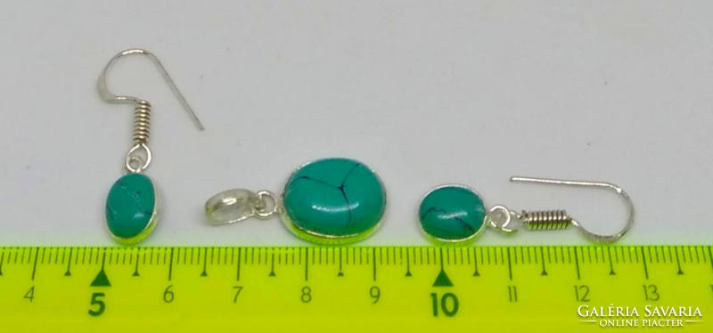Stabilized turquoise stone silver-plated earrings and pendant set + gift silver-plated chain