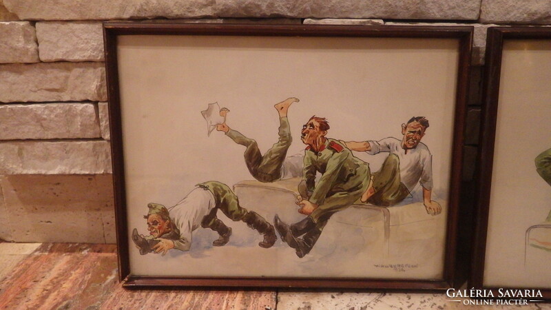 Wallburg egon 1936 watercolor painting couple of drunken soldiers