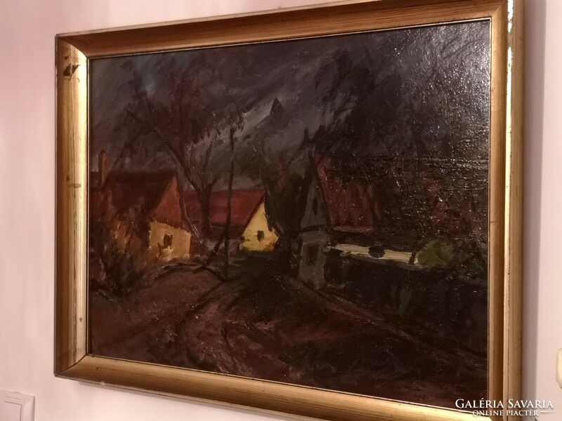 FALUSI TÁJKÉP: Metykó Gyula (1907-1992): Szolnoki Tabán /76 * 55,5 cm/