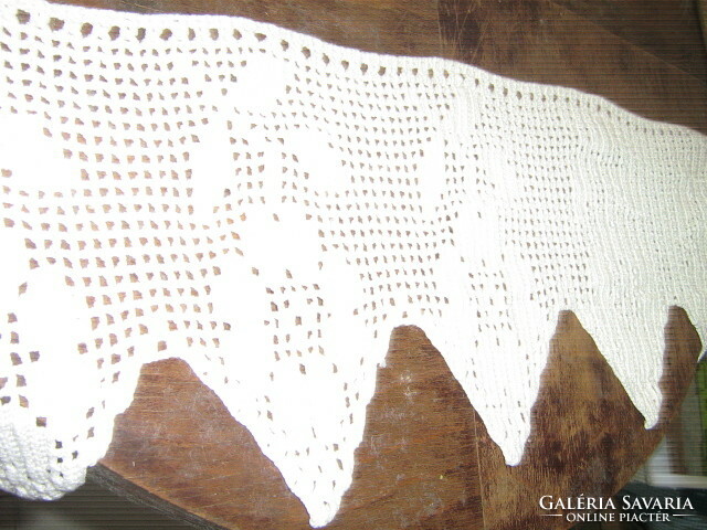 Beautiful antique hand crocheted white stained glass curtain or shelf strip
