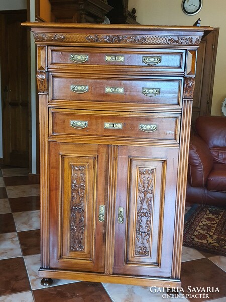 Pewter carved chest of drawers, cabinet, sideboard