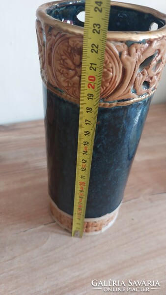 Jelzett  Yala Designe márványos kék kerámia váza ,cilinder váza ,henger váza, régi vintage retro