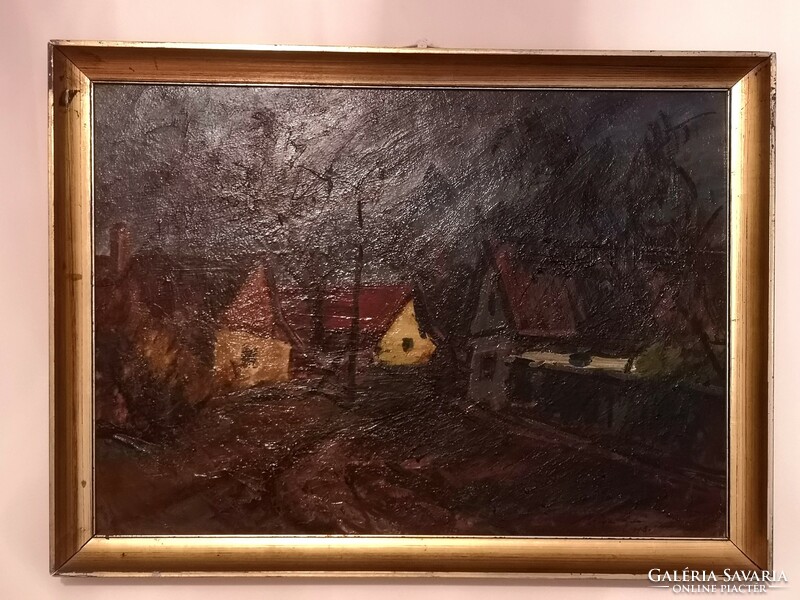 Village landscape: Gyula Metykó (1907-1992): Szolnok Tabán /76 * 55.5 cm/
