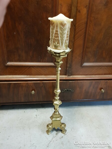 Old large copper candle holder with wick