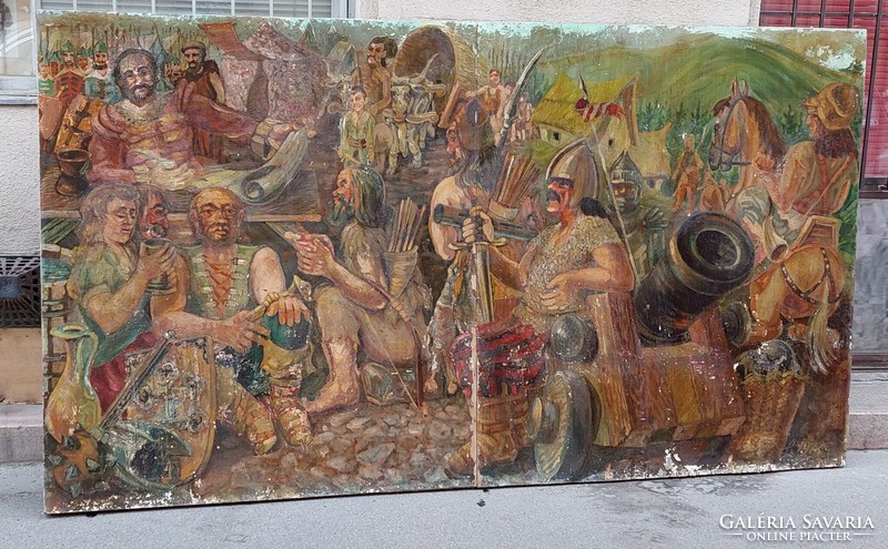 Marked, huge (140x250 cm) oil-wood historical painting
