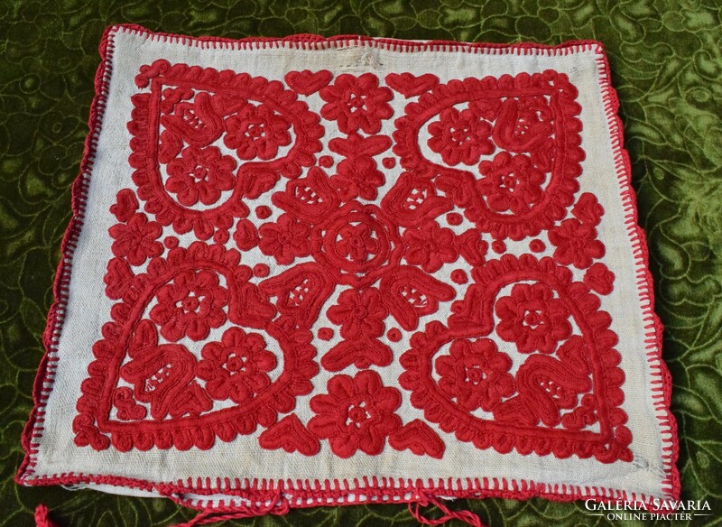 Antique ethnographic needlework embroidery Transylvanian written decorative pillow decoration 50 x 41 cm damaged!