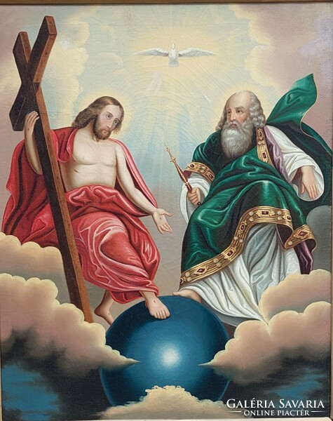 Old oil on canvas painting, Holy Trinity, 95x81 cm, beautifully cleaned