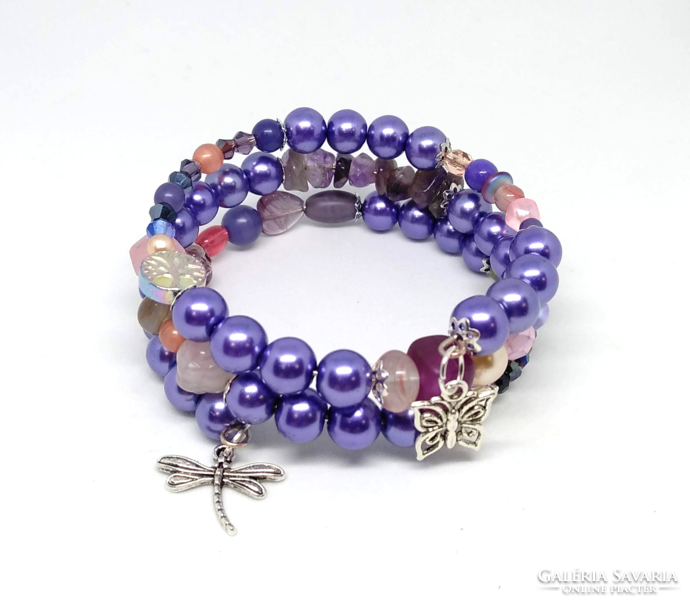 Memory bracelet with lavender purple beads and various crystal charms