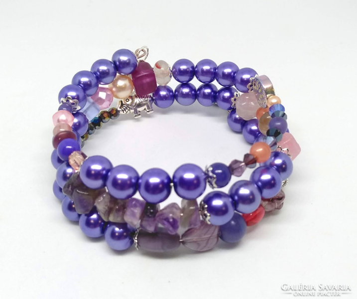Memory bracelet with lavender purple beads and various crystal charms