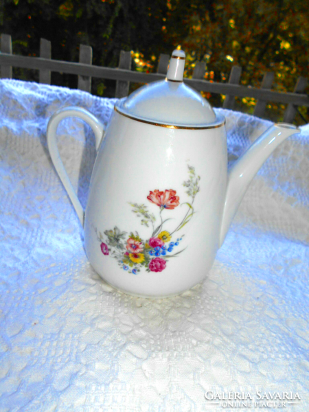 Hollóháza porcelain, flower-patterned two-person coffee jug from the 60s