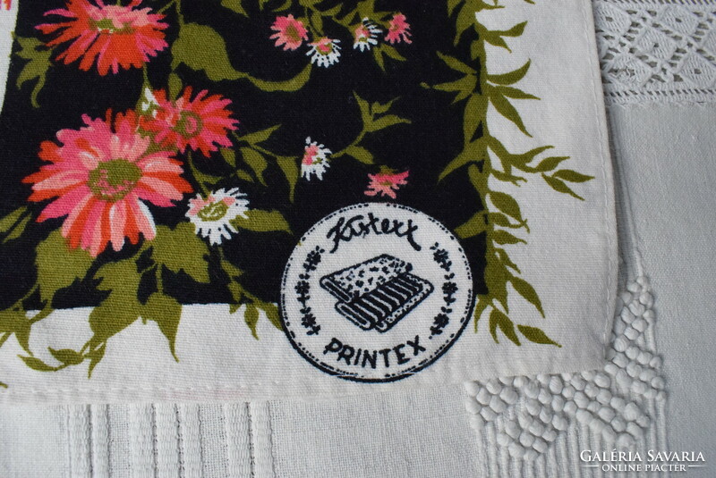 Retro printed tablecloth, calendar, kistexx, printes, 1982, 43 x 54 cm flower pattern