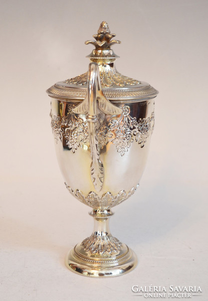 Silver amphora-shaped vase with lid