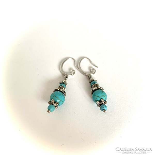 Byzantine style turquoise stone earrings turquoise earrings Tibetan silver, turquoise jewelry blue