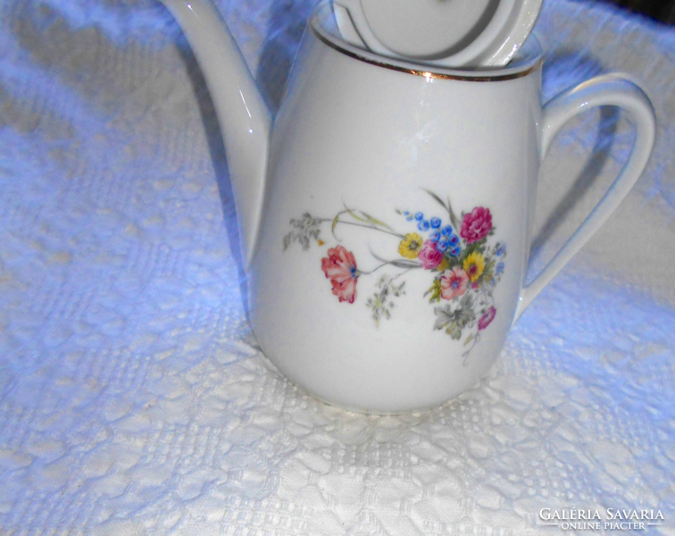 Hollóháza porcelain, flower-patterned two-person coffee jug from the 60s
