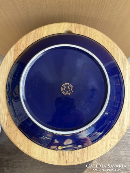 Kínai Jelenetes Aranyozott - Kobalt Kék Porcelán Dísztányér A55
