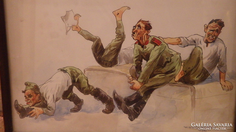 Wallburg egon 1936 watercolor painting couple of drunken soldiers