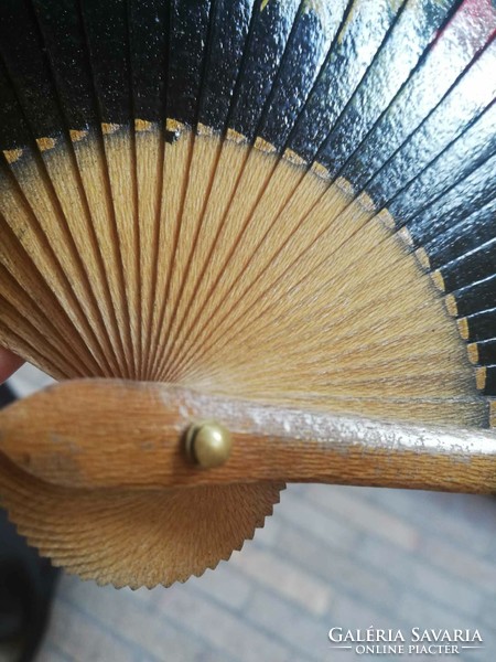 Wood-textile hand-painted old oriental fan