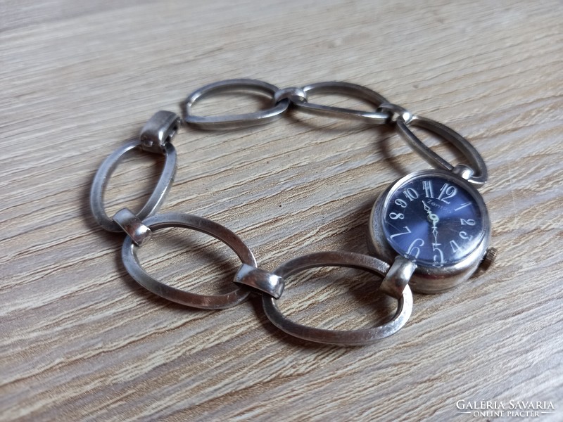 Silver women's watch with a blue dial