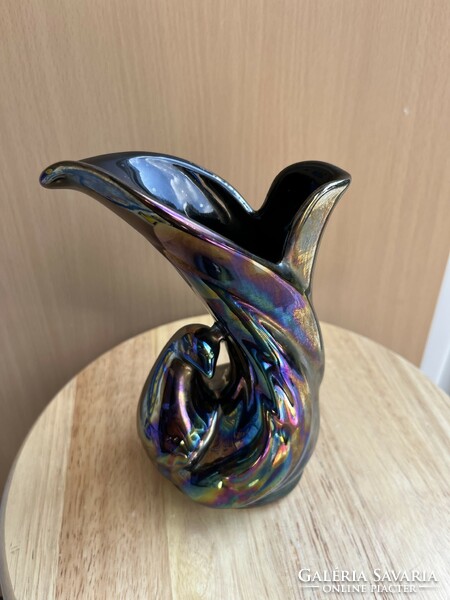 Special iridescent swan-shaped porcelain vase a54