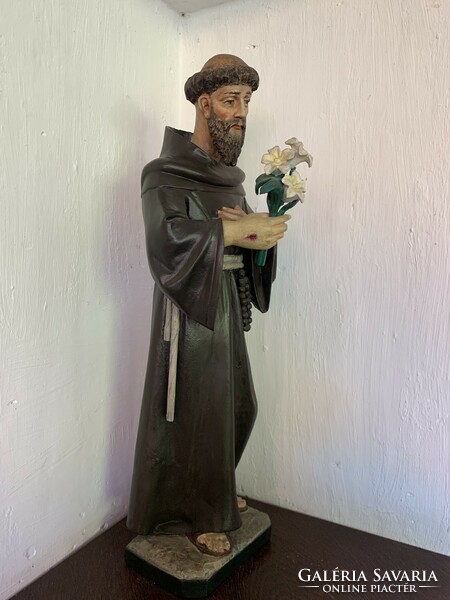 xviii. Century antique wooden statue of Saint Francis of Assisi