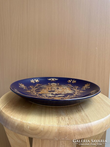 Chinese scene gilded - cobalt blue porcelain decorative plate a55