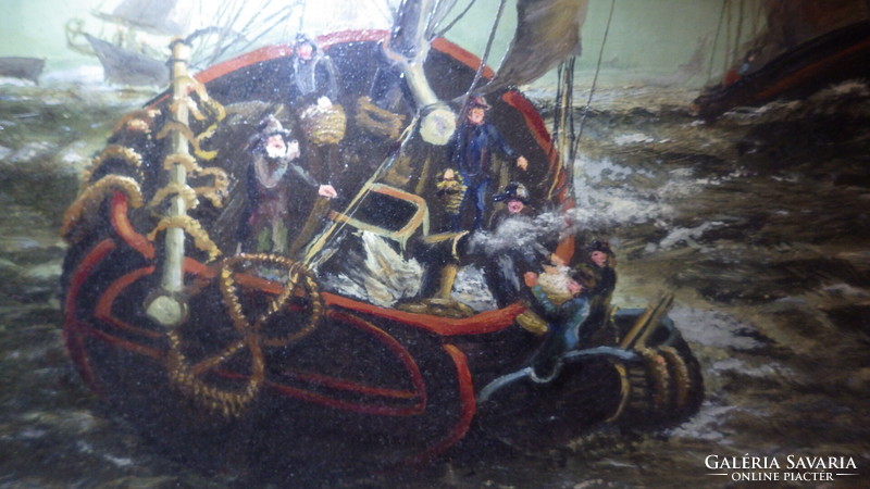 1901 oil-on-wood marked boat painting
