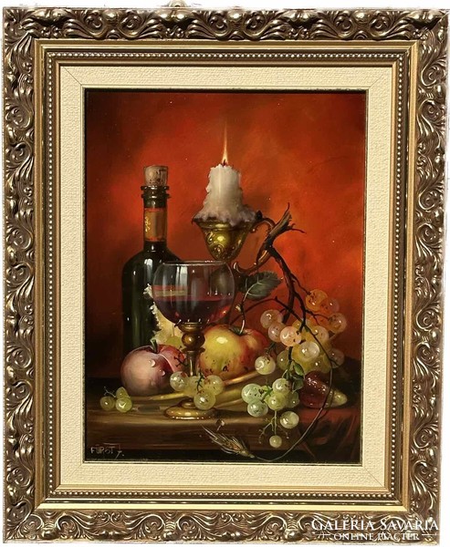 József Fürst signed, framed oil still life in an ornate frame