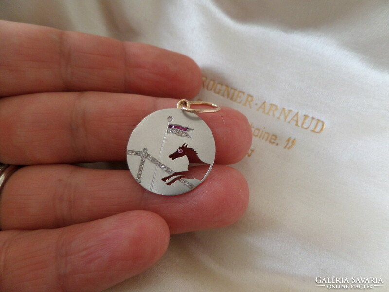 Platinum - gold horse / equestrian pendant with rubies and diamonds