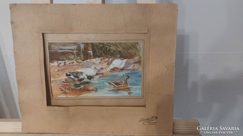 (K) wild ducks cups s. Painting 29x35 cm with mount