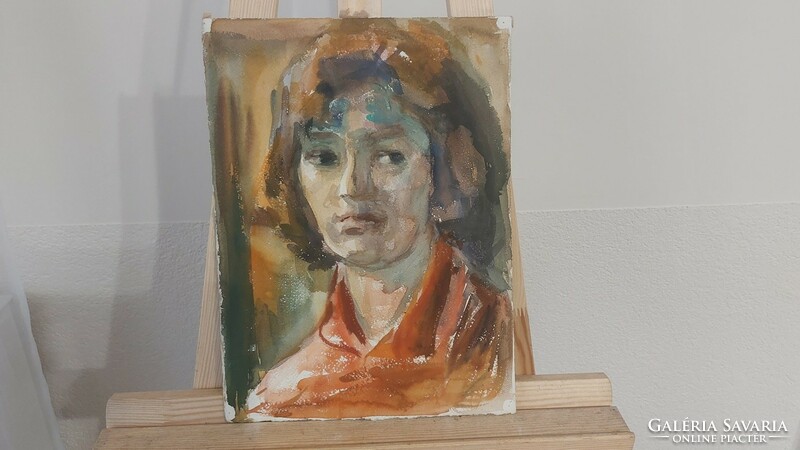 (K) watercolor female portrait painting, 2 pages, 38x28 cm