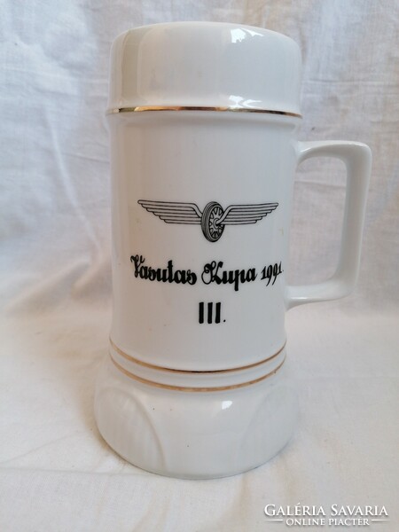 Hollóházi porcelain jug railway cup 1991