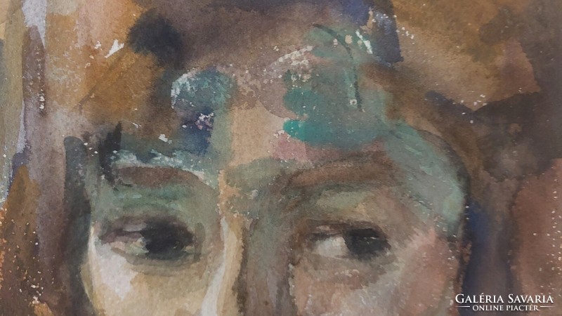 (K) watercolor female portrait painting, 2 pages, 38x28 cm