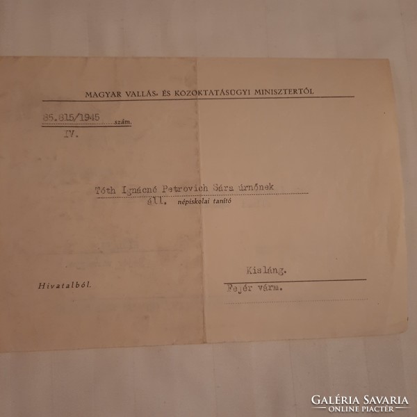 Official letter signed by Dezső Keresztury as minister, Dec. 24, 1945.