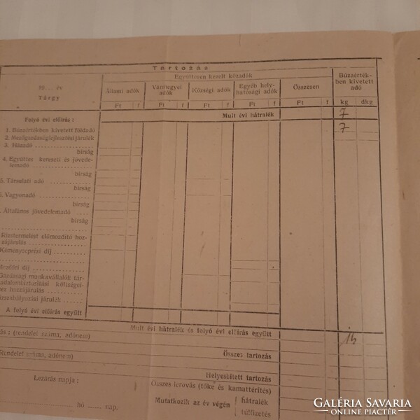 Fonyód Adóhivatal által kiállított adóív az 1949. évre