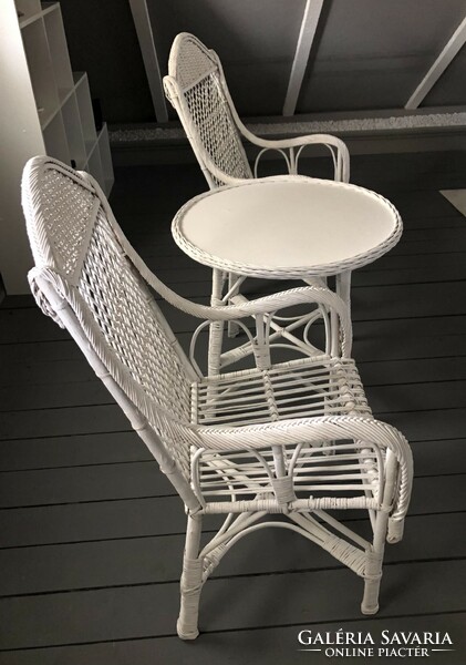 Old, original rattan, white painted set!