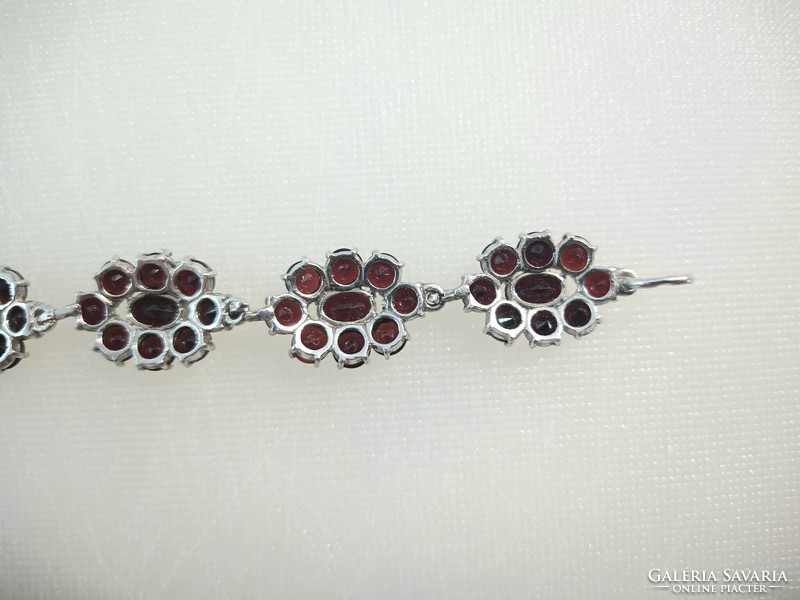 Antique Czech garnet stone 925 silver bracelet, bracelet