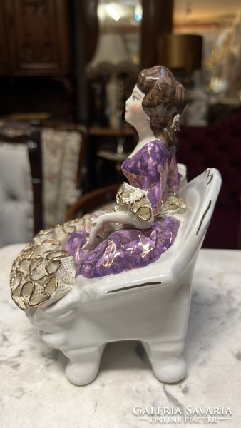 Seated lady in purple lace dress - alba julia porcelain figure