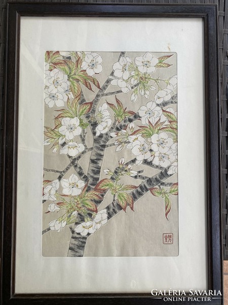 Two oriental floral motifs - colorful prints in a frame