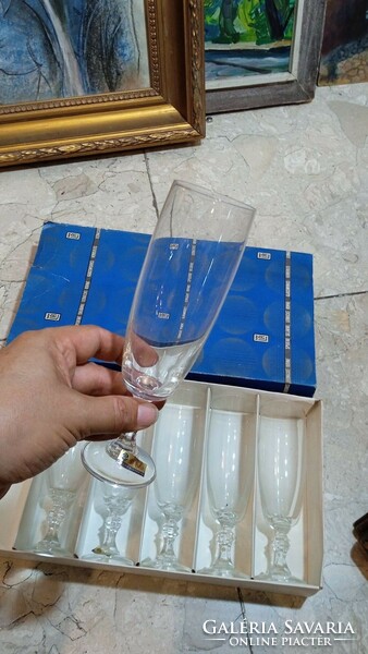 Polished glass wine glass set, 6 pieces, vintage, in a box.