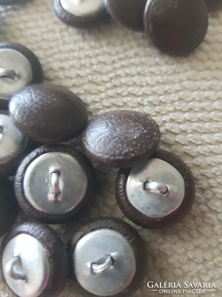Brown artificial leather, old aluminum indented buttons 33 pcs
