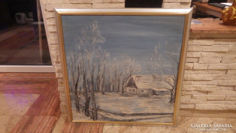 Halasiné duzs julianna: winter on the farm is a large-scale painting