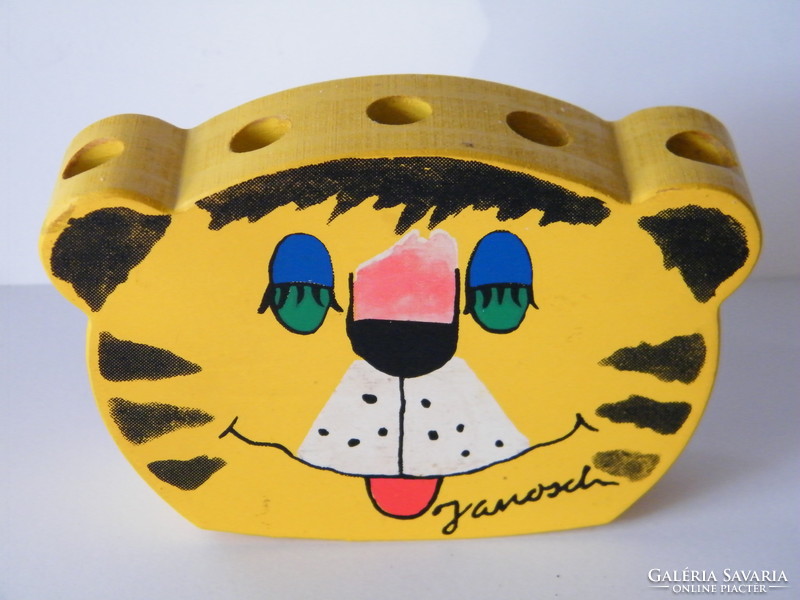 Retro janosch tiger table with pencil holder made of wood